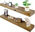 Floating Shelves 3 inch Thick for Wall Set of 2,Solid Pine Wood Wall Mount Shelf for Kitchen Living Room Bedroom Bathroom,8" D x 48" L x 3" H-Black Walnut