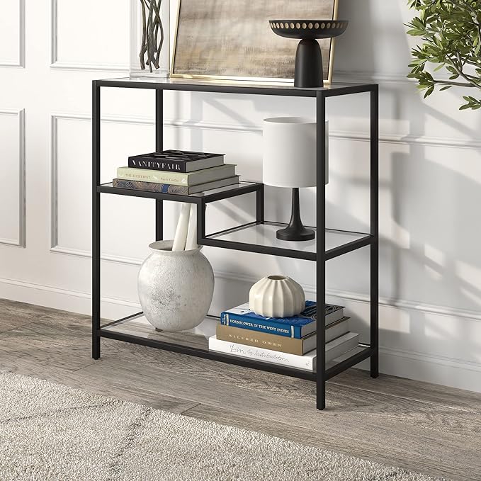 Henn&Hart 36" Tall Rectangular Bookcase in Blackened Bronze, for Home Office, Living Room