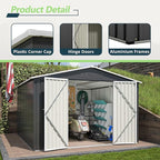 Favfurish 10 x 10 FT Outdoor Storage Shed,Heavy Duty Tool Sheds Metal Storage Garden Shed with Sloped Roof and Lockable Doors,Large Metal Storage Sheds for Backyard Patio Lawn, Black