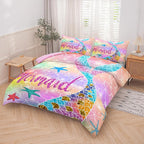 NINENINE Mermaid Comforter Set,Queen Size Princess Bedding Sets for Girls,Glitter Comforter Sets for Girls,Kids Colorful Fish Bedding Sets with 1 Comforter 2Pillowcases…
