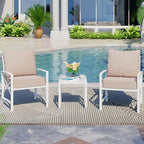 Shintenchi 3 Piece White Metal Outdoor Furniture Sectional Set, Modern Outdoor Metal Chair Conversation Furniture Set with Coffee Table for Patio,Backyard,Balcony (Khaki)