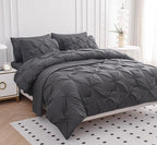 LANE LINEN Twin Comforter Set with Sheets, 5 Piece Twin Bed in a Bag Set, Pintuck Twin Bedding Sets, Ultra Soft Twin Bed Set, Fluffy Comforter, Twin Size Comforter Set with Pillowcases & Shams - Grey