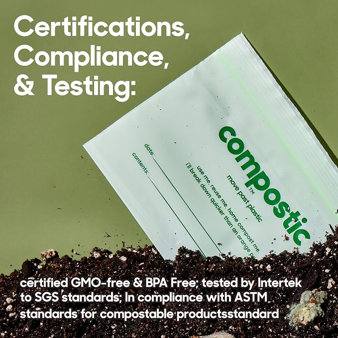 Compostic Compostable Gallon Bags (100 Count) Bulk Pack — Resealable Zip-Seal, Plant-Based, Home Compostable, Freezer Safe, BPA-Free, Non-Toxic, GMO-Free Food Storage Bags