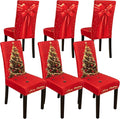 6PCS Christmas Dining Chair Covers Stretch Removable Washable Dining Room Chair Protector Slipcover 3D Print Xmas Tree Bow Tie Kitchen Chair Cover Slipcovers for Xmas Holiday Party Home Décor