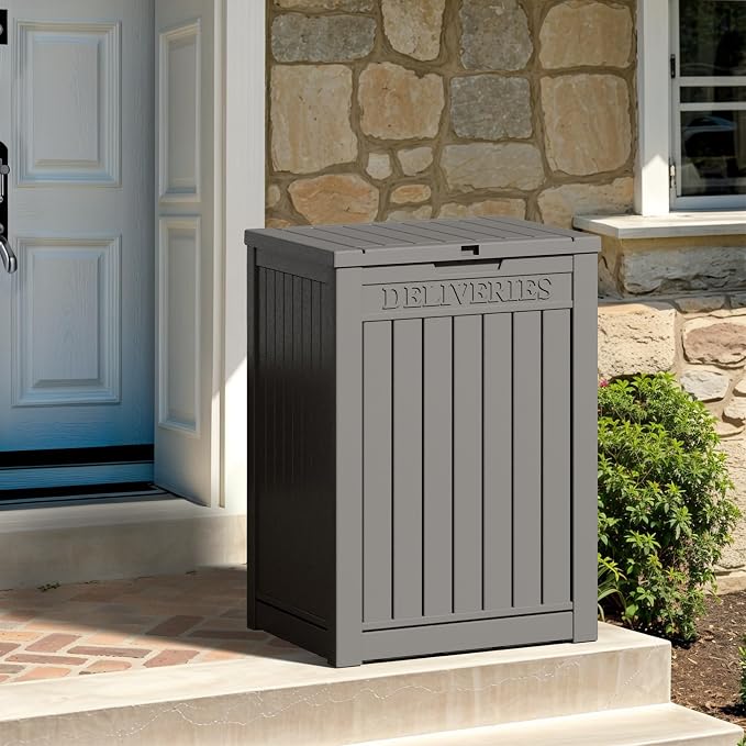 Package Delivery Box for Outside, 48 Gallon Storage with Lockable Secure, Large Double Wall Resin Outdoor Package Delivery Waterproof Deck