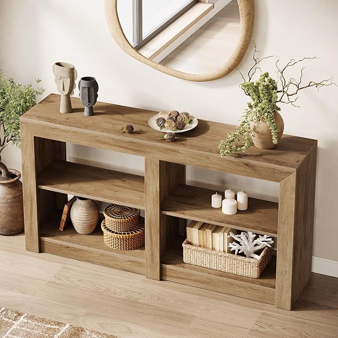 Tribesigns Farmhouse Console Table, Hallway Table for Entryway, Wood Console Behind Couch for Living Room, Hallway, Foyer, Oak