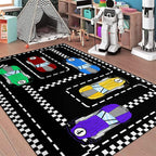 Car Rug Race Car Rug Car Track Rugs for Boys Race Track Carpet Race Car Track Rug Car Rug for Boys Room Car Rug Play Mat Car Carpet for Kids Rugs for Boys Bedroom,Black 2'5''×4'