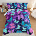 HOSIMA Butterfly Comforter Set with 2 Pillowcases,Glitter Purple Blue Butterfly Printed Bedding Set Twin Bed in A Bag Sets for Adults Kids,Starry Sky Galaxy Comforter Butterfly Room Decor Aesthetics.