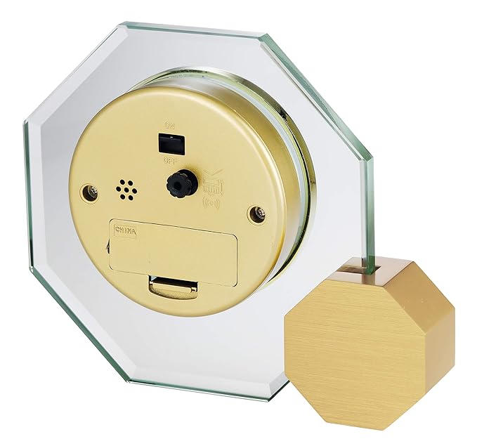 Howard Miller Danson Tabletop Clock – Premium Decorative Aluminum Base Clock with Octagon Glass Design Modern Alarm Clock Quartz Movement Roman Numeral Dial & Gold Tone Bezel for Elegant Home Decor