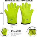 AYL Silicone Smoker Oven Gloves - Extreme Heat Resistant BBQ Gloves - Handle Hot Food on Your Grill, Pit & Turkey Fryer | Waterproof Meat Handling Mitts with Cotton Layer | Ultimate Set + Bonuses