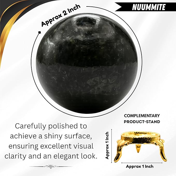 Amazing Gemstone Nuummite Crystal Ball with Stand - 2" Inches Crystal Sphere Meditation Balls for Witchcraft and Decorative Balls