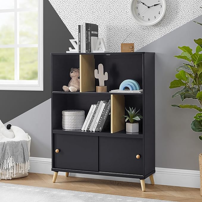 Delta Children Essex Bookcase - Greenguard Gold Certified, Black/Natural