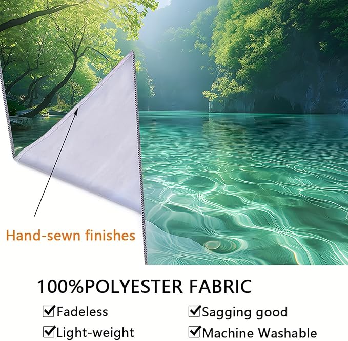 BSFHH Nature Tapestry Forest Tree Sea Cave Wall Hanging, Stream Through Rainforest Landscape Wall Art Tapestry for Bedroom Living room (Lake View, 79"×59", Unframed)
