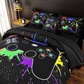 DORCAS Full Size Gamer Comforter Set with Sheets for Boys,Game Console Black Bedding Set for Kids,6 Pieces Bed in a Bag Colorful Graffiti Gaming Controller Comforter,Sheets,Pillowcases (Black, Full)