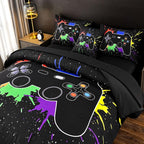 DORCAS Twin Size Gamer Comforter Set with Sheets for Boys,Game Console Black Bedding Set for Kids,6 Pieces Bedding Set Boys Colorful Graffiti Gaming Comforter,Sheets,Pillowcases (Black, Twin)