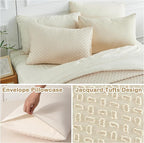 Twin Size Tufted Kids Comforter Set 6 Piece Beige Jacquard Tufts Embroidery Bedding Set for Boys Girls Bed in A Bag Quilt with 1 Comforter, 1 Flat Sheet, 1 Fitted Sheet, 1 Pillowcase and 2 Pillow Sham