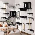 12-in-1 Cat Wall Shelves, Luxury Wall-Mounted Cat Climber Set with Condos House, Scratching Post, Bridge Ladder, Indoor Space-Saving Furniture for Kittens, Black