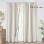 Vision Home Natural Pinch Pleated Full Blackout Curtains Linen Blended Room Darkening Window Curtains 108 inch for Living Room Bedroom Thermal Insulated Pinch Pleat Drapes with Hooks 60" Wx108 Lx1