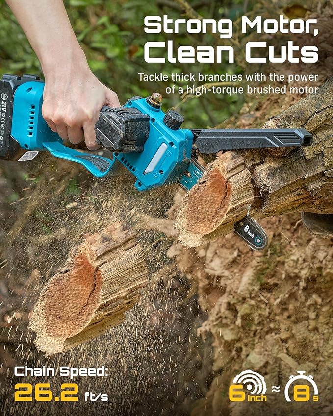 SEESII 2-in-1 Electric Pole Saws for Tree Trimming, 6 Inch Mini Chainsaw Cordless with Extension Pole, Battery Powered Pole Chain Saw, Tree Trimmer Limb Branch Cutter Pruner with 2 Battery PS600