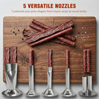 Hoypeyfiy Stainless Steel Jerky Gun Sausage Maker Sausage Stuffer Handmade Beef Jerky Gun with 5 Stainless Nozzles Meat Pusher Cleaning Brushes Kit (2.5LB)