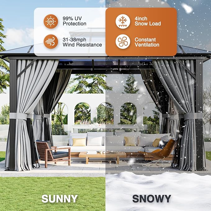 12 Ft. W X 10 Ft. D Aluminum Patio Hardtop Gazebo