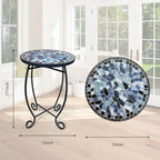 LIFFY Outdoor Side Table,12" Round Ceramic Tile Tabletop Accent Table with Metal Frame, Indoor Small Decorative Plant Stand & End Table for Home, Patio, Garden