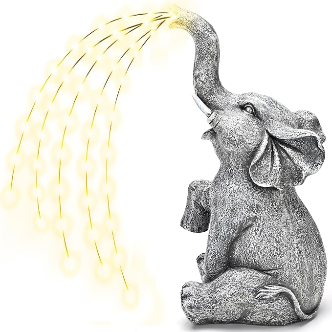 GIGALUMI Solar Garden Decor Upgraded Elephant Statues Outdoor, Birthday Gifts for Women Mom Grandma Senior Elder, Elephant Ornament for Balcony, Garden, Patio, Yard, Lawn (Twinkling Lights Only)