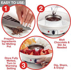 Electric Fondue Maker Set with Tray & 4 Forks for Chocolate and Cheese | 3-in-1 Chocolate Melter, Cheese Fondue Pot & Candy Warmer for Summer Parties, BBQs, Appetizers, Desserts & S’mores Setup