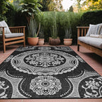 Medallion Outdoor Rug 8x10 Washable Outside Carpet for Indoor Patio Porch Waterproof Easy Cleaning Non Shedding Area Rugs Black 8 x 10