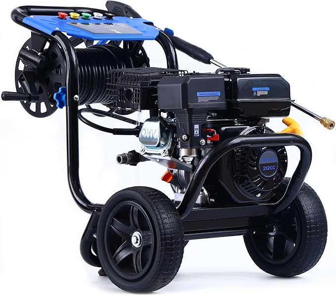 Gas Pressure Washer 3600 PSI 2.3 GPM, 212CC Power Washer with 5 Quick-Connect Nozzles, 30FT Hose & Reel, Aluminum Axial Pump, Heavy-Duty Pressure Cleaner for Driveways, Cars, Fences, Home Use