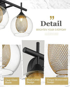 Bathroom Light Fixtures, 4-Light Black and Gold Vanity Lights Over Mirror, 30inch Farmhouse Wall Sconce Lighting with Clear Glass and Honeycomb Metal Shade, AD-22001-4W-BK