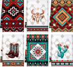 Boyiee Set of 6 Southwestern Kitchen Towels Boho Aztec Theme Dishcloth | Native American Hand Tea Towels 24 x 16 Inches for Absorbent Kitchen Decor with Hanging Loop for Room Home Housewarming Gift
