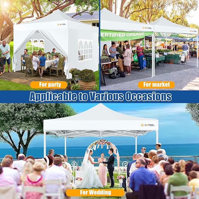 HOTEEL 10x10 Pop up Canopy Tent for Parties, Heavy Duty Easy Setup Tent with 4 Sidewalls, Outdoor Commercial Instant Gazebo for Wedding Event, with Portable Bag, White(Hexagonal Frame)