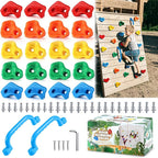 TOPNEW 20PCS Rock Climbing Holds with 2 Safety Handles, Non-Slip Kids Climbing Grips, Indoor Outdoor Climbing Wall Kit with Complete Mounting Hardware, Ideal Gift for Playground & Home