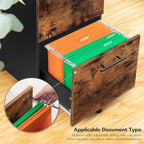 HOOBRO 2 Drawer Mobile File Cabinet, Rolling Printer Stand, Rolling Office Cabinet with 5 Wheels, Wooden Vertical Filing Cabinet fits A4/Letter Size for Home Office, Rustic Brown and Black BF03WJ01G1
