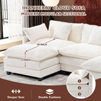 Ihanherry 111.4" L Shaped Modern Sofa Modular Sectional Cloud Couch with Ottoman, 4-Seat Chenille Deep Seat Sofa with Pillow for Living Room, Bedroom and Apartment, Beige