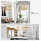 Modern Farmhouse Gold Chandeliers for Dining Room, 6-Light Industrial Metal Chandeliers Geometric Pendant Lights Kitchen Island for Entryway Stairway Foyer Hallway