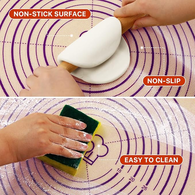 Baking Mat, 26" x 16" Silicone Extra Large Non Stick Baking Sheet Mat with Measurement Non-slip Dough Rolling Mat,Reusable Food Grade Silicone Counter Mat for Making Cookies,Macarons,Bread and Pastry