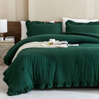 Andency Dark Green Ruffle Comforter Set, 2 Pieces Kids Comforter Set Twin(66x90Inch), Farmhouse Shabby Chic Comforter Set, Soft Microfiber Kids Bedding Set