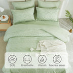 EMME Queen Comforter Set - 7 Pcs Sage Green Boho Bedding Sets, Full Size Tufted Comforter with Sheets, Shabby Chic Embroidery Queen Bed Set Fluffy Bed Bag for All Season(90"X90")