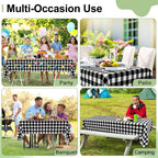 6 Packs Buffalo Disposable Table Cloth, 54 x 108 Inch Waterproof Plastic Tablecloth, Rectangle Black and White Checkered Table Covers for Picnic, Birthday, Party, Back to School