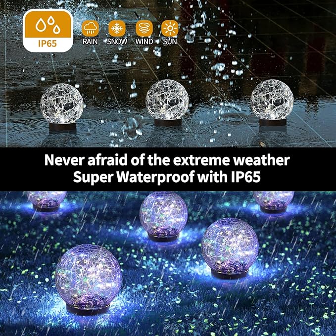 Solar Globe Lights Outdoor Waterproof-Solar Balls for Garden-Cracked Glass Ball Solar Lights Outdoor-Solar Orbs for Outside-Outdoor Decorations for Patio and Yard Lawn Backyard Decor