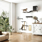 5 Pcs Wooden Indoor Cat Climber - Wall-Mounted Shelves, Perches, Scratching Board, Cat Ladder & Cat Tree - Grey