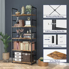 NUMENN 5 Tier Bookshelf, Tall Bookcase Shelf Storage Organizer, Modern Book shelf for Bedroom, Living Room and Home Office, Vintage