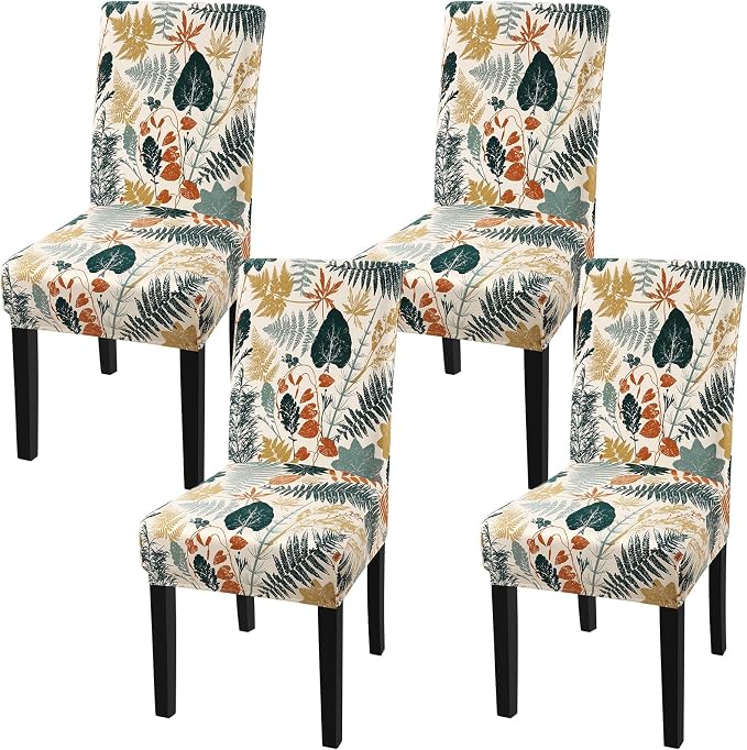 Fuloon Dining Chair Slipcover, Stretch Parson Chair Protector for Home | Printed Cluster Leaves, Set of 4, Super Fit, Washable, Suits for Hotel, Dining Room, Ceremony, Banquet Party