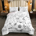Erosebridal Boys Football Comforter Set King Hand Drawn Soccer Bedding Set for kids teen men Sports Games down comforter Black White Sketch Quilt Duvet Insert 1 Comforter with 2 Pillow Cases