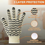 Oven Gloves 932°F Heat Resistant Oven Mitts with Fingers, Heat Proof BBQ Grill Gloves Silicone Grip Fireproof Gloves for Kitchen Cooking Grilling Baking