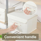 Storage Boxes, Collapsible Storage Bins with Lids, Cotton and linen cloth Storage Baskets with Handle, for Books, Closet, Bedroom, Home, 13x9.1x7.9 in, Beige
