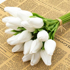Buart Artificial Tulip in Bulk for Home Kitchen Wedding Bridal Bouquet,Fake White Flowers for Valentine's Day Mother's Day Easter Table Centerpieces Decorations(Mini Size,Real-Touch,12pcs)