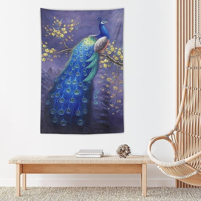 yowecso Peacock Tapestry - Purple Peacock Wall Hanging for Bedroom, Living Room & Dorm - 40"x60"